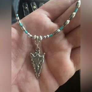 Silver and Turquoise Necklace with Arrowhead Pendant
